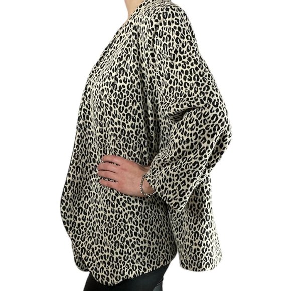 Notations Tan Black Leopard Print Open Front Waterfall Jacket Sz 2X Lined Padded - Picture 9 of 16